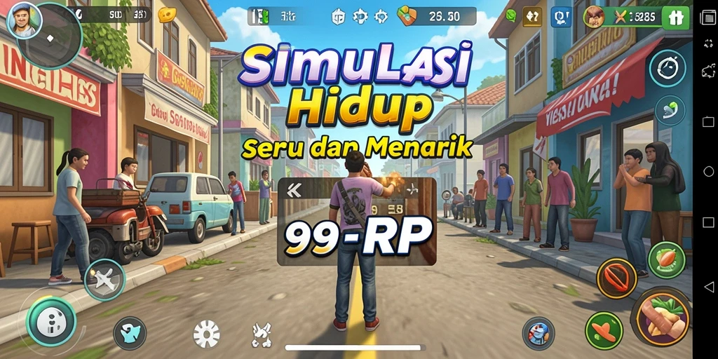Gameplay seru dan interaktif dalam 99RP yang menggambarkan simulasi kehidupan.