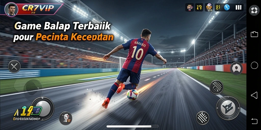 Screenshot gameplay CR7VIP menampilkan balapan yang mendebarkan di lintasan menantang.