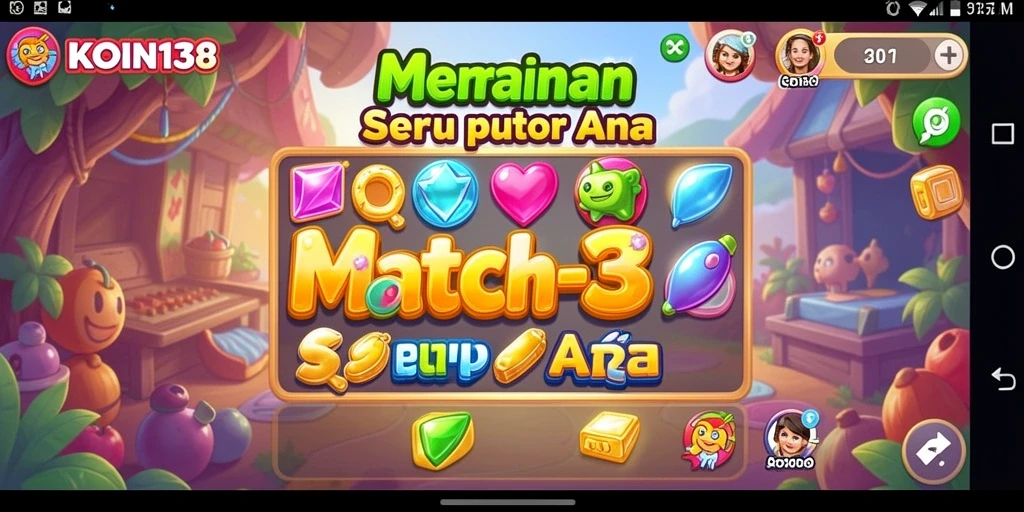 Screenshot KOIN138 menampilkan gameplay menyenangkan dari permainan Match-3.