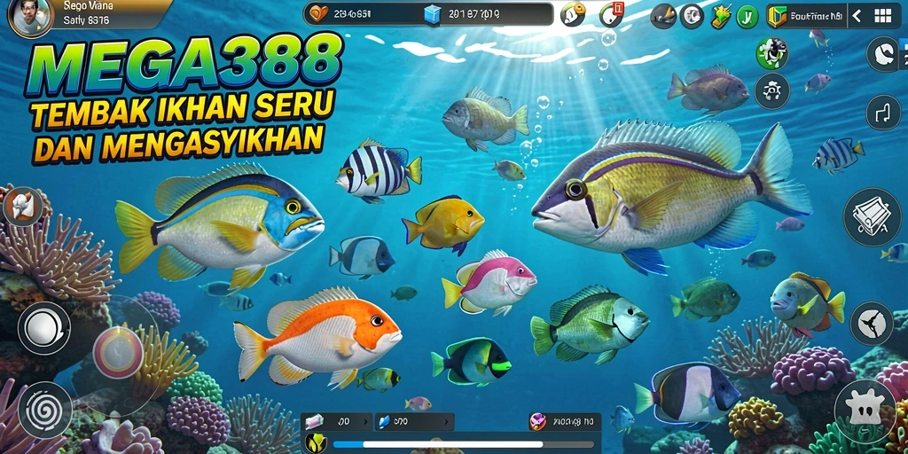 Tangkapan layar permainan MEGA388 dengan aksi Tembak Ikan yang seru.