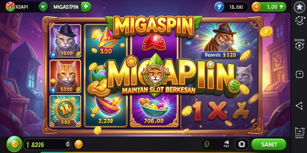 Screenshot gameplay MIGASPIN menampilkan mesin slot yang penuh warna.