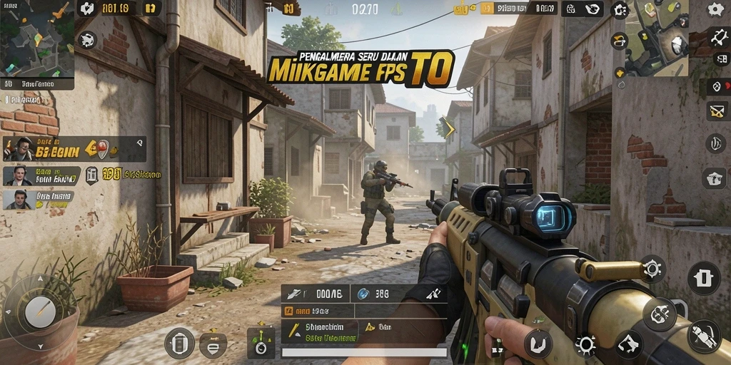 Screenshot gameplay MIKATOTO menampilkan pertempuran yang intens dalam mode FPS.