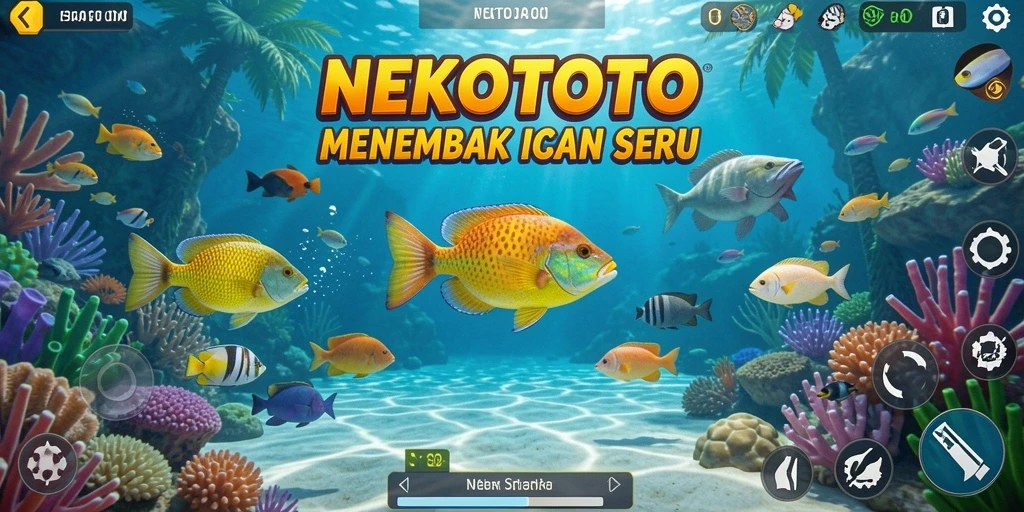 Screenshot NEKOTOTO menampilkan aksi menembak ikan yang seru.