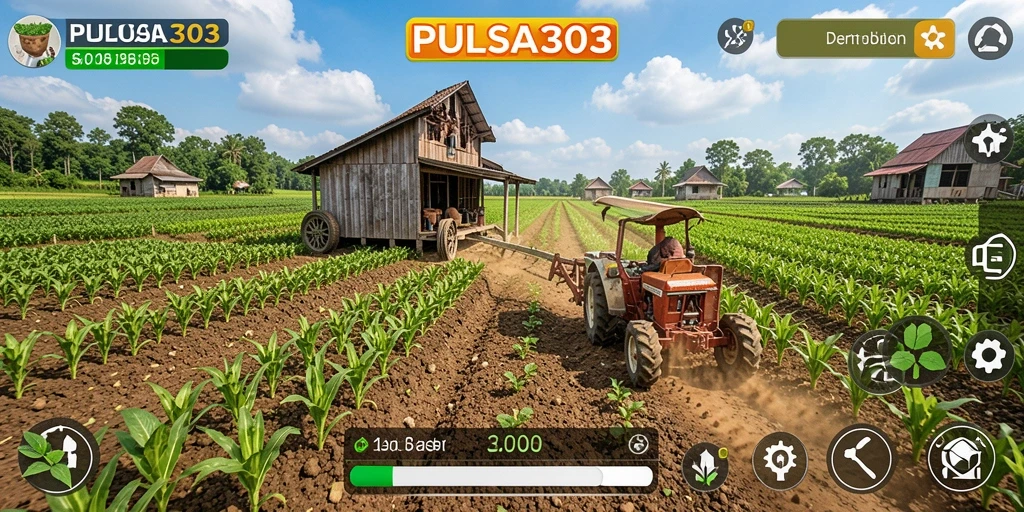 Tangkapan layar gameplay PULSA303 menunjukkan aktivitas bertani yang menarik.