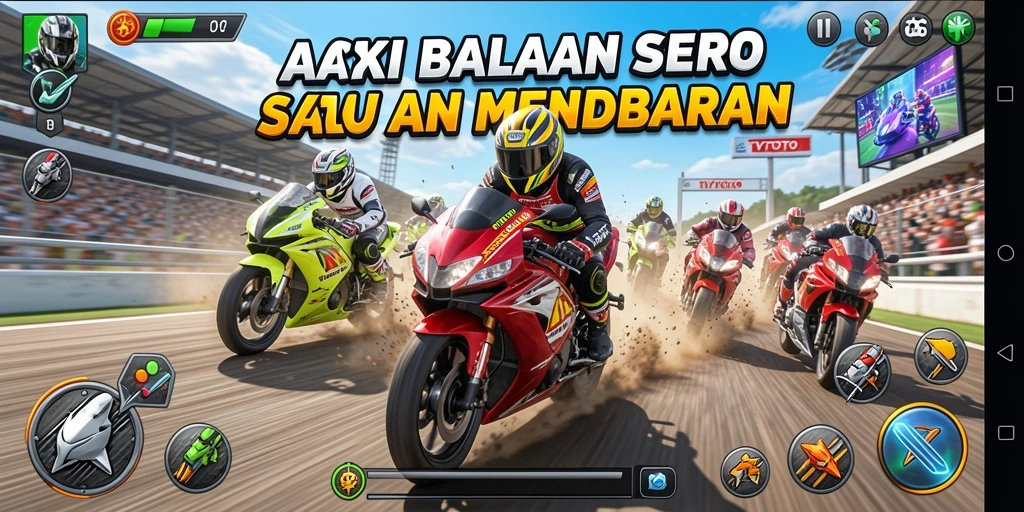 Screenshot TVTOTO menampilkan keseruan balapan motor yang intens.