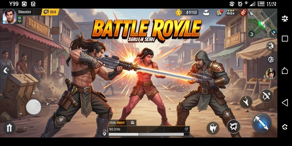 Screenshot Y89 menunjukkan momen bertempur intens di medan perang Battle Royale.